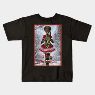 Kawaii black girl merry christmas Kids T-Shirt